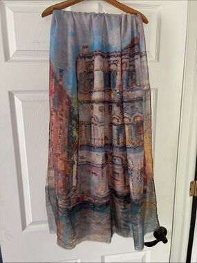 Impressionist Art Head Wrap Scarf Venice Canal Boats Architecture